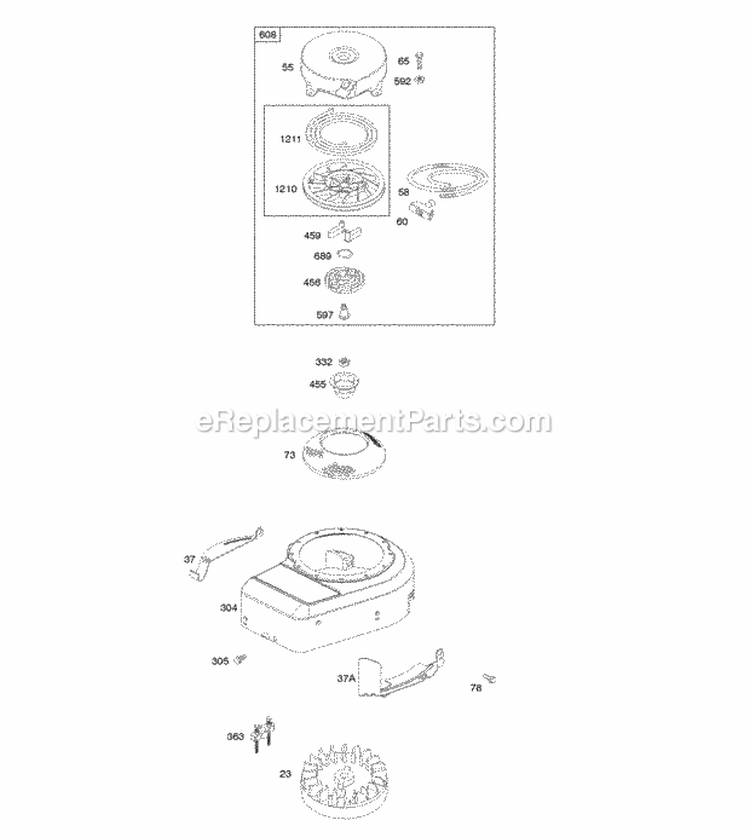 Blower HousingShrouds Flywheel Rewind Starter Diagram and Parts List for 09S502-0707-E1  Briggs and Stratton Engine